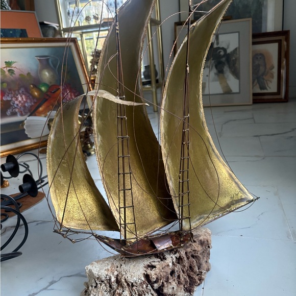 mid-century modern brass sailboat sculpture by artists